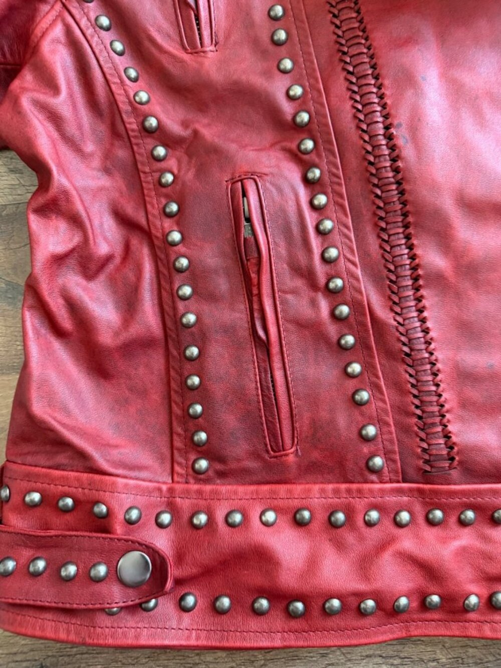 Lane Boots COSSETTE Red Leather Jacket Western Cowgirl Biker Bomber Coat Size XL - Picture 5 of 14